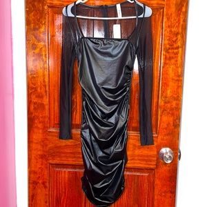MONACO Black faux leather and mesh dress (NEVER WORN)